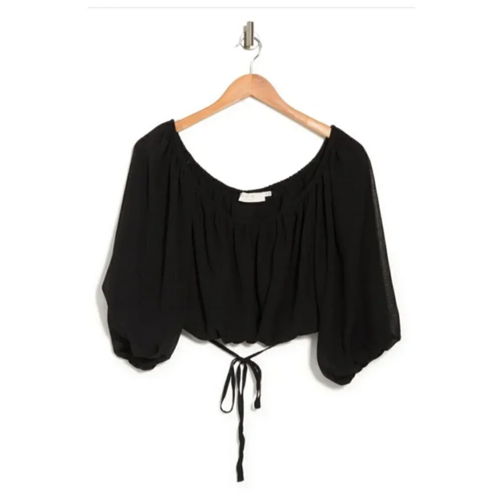 💕ASTR THE LABEL💕 Tie Waist Balloon Sleeve Top ~ Black Large XL NWOT
